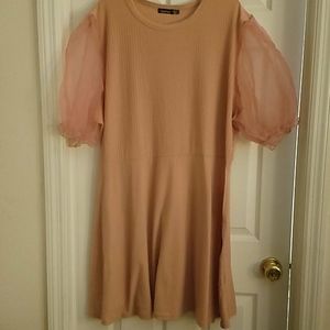 Boohoo Organza Puff Sleeve Rib Knit Dress